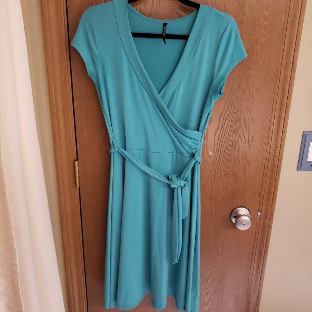 Faux Wrap Teal Dress with detachable tie